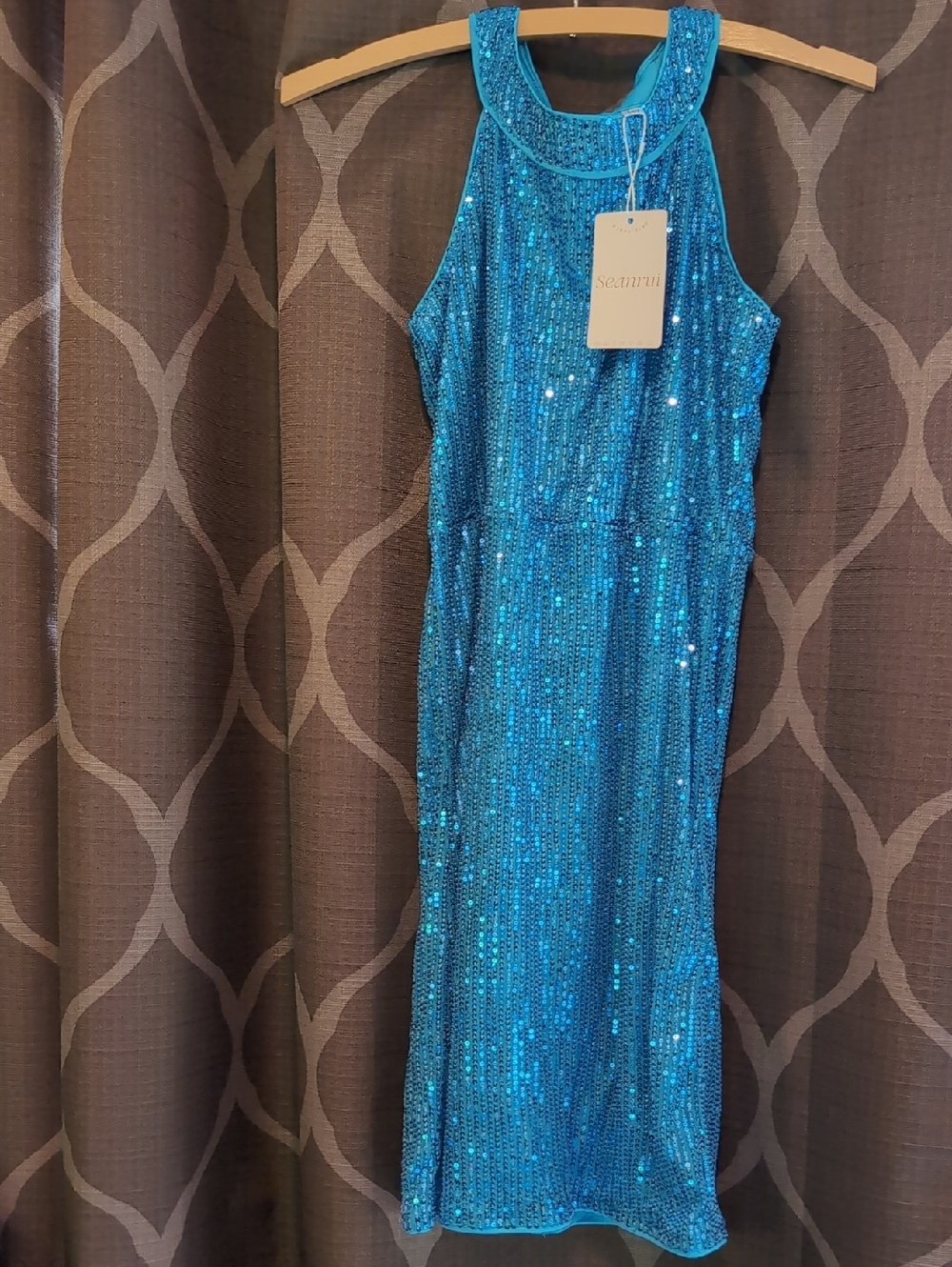 Sequin Halter Sheath Dress - Blue 14 Youth